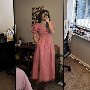 Madewell Poplin Cutout Puff-Sleeve Midi Dress Size 00.